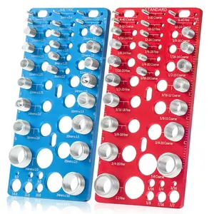 62- Nut and Bolt Thread Checker - 25 Inch & 25 Metric Thread Gauges + 12 Drill Bit Sizers, Heavy-Duty  & Steel Bolt Size Finder, High-Precision Screw Identifier Tool (Red & Blue)
