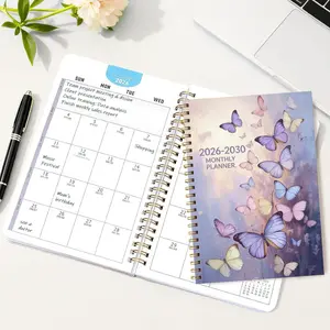 2026-2030 Five-Year Calendar, Butterfly Floral Design, 60-Month Calendar, 5.5x8.3 Inches, 142 Pages, Thick Paper, Elastic Cover