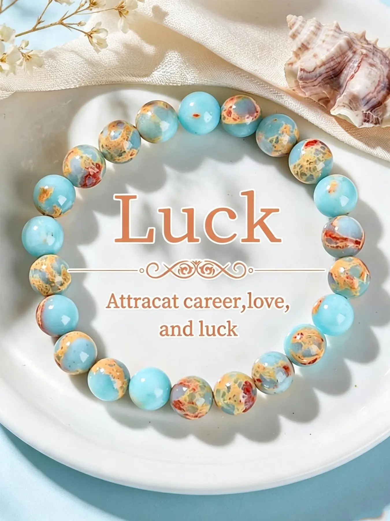 1pc Fresh Blue Background Shoushan Stone Round Bead Bracelet, Exquisite Bracelet, Gentle And Versatile For Commuting, Couple's Jewelry For Good Luck, Artistic Atmosphere Bead Accessories