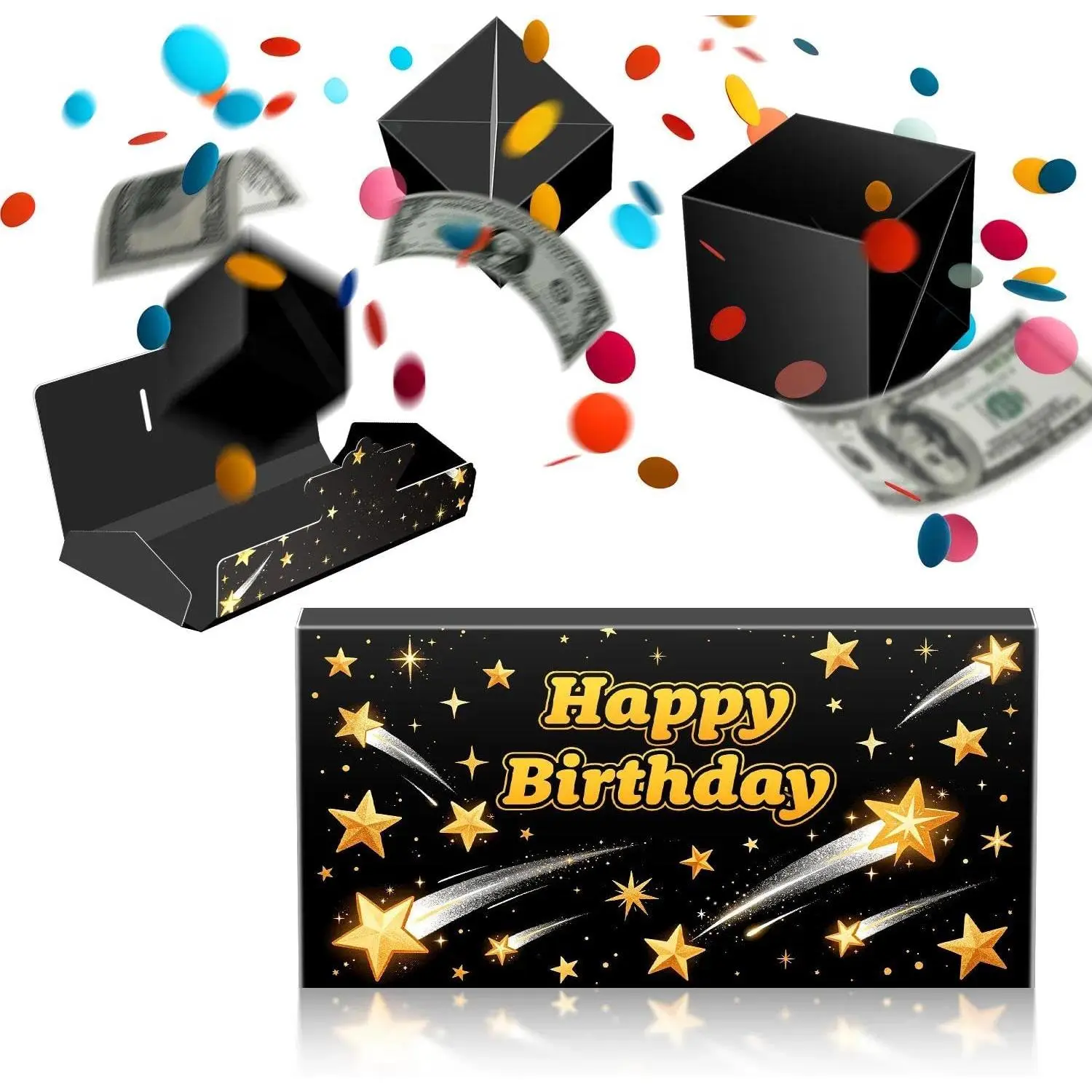 Birthday Gifts, Explosion  Box, Pop Up    for Boy Men |   set: 3 exploding boxes + envelope + confetti. Ideal birthday present for  men. Fun pop-up  holder.