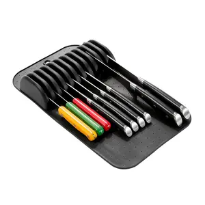 Large Knife Mat, Soft-Grip In Drawer Knife Organizer for 12 Knives, Non-Slip Kitchen Drawer Storage, Space Saving Knife Block Alternative, Carbon
