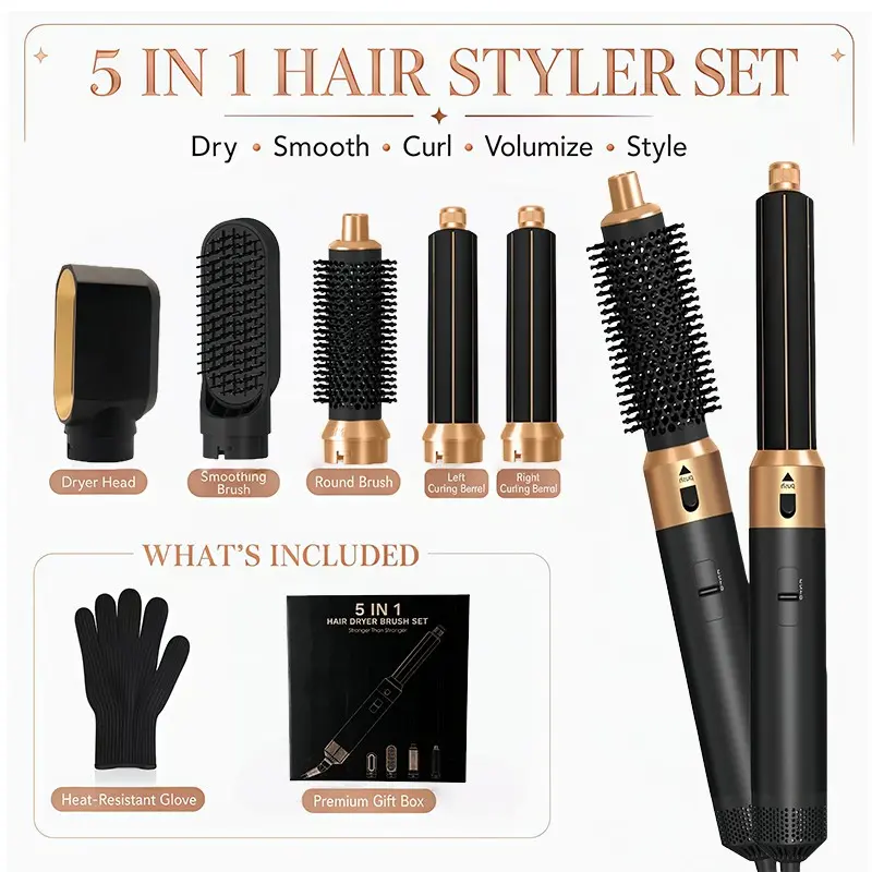 5-In-1 Hair Styler Brush with Heat Styling & Negative Ion Technology - Blowdry, Curl & Straightening Multi-Functional Styler - Perfect Holiday Gift for Women
