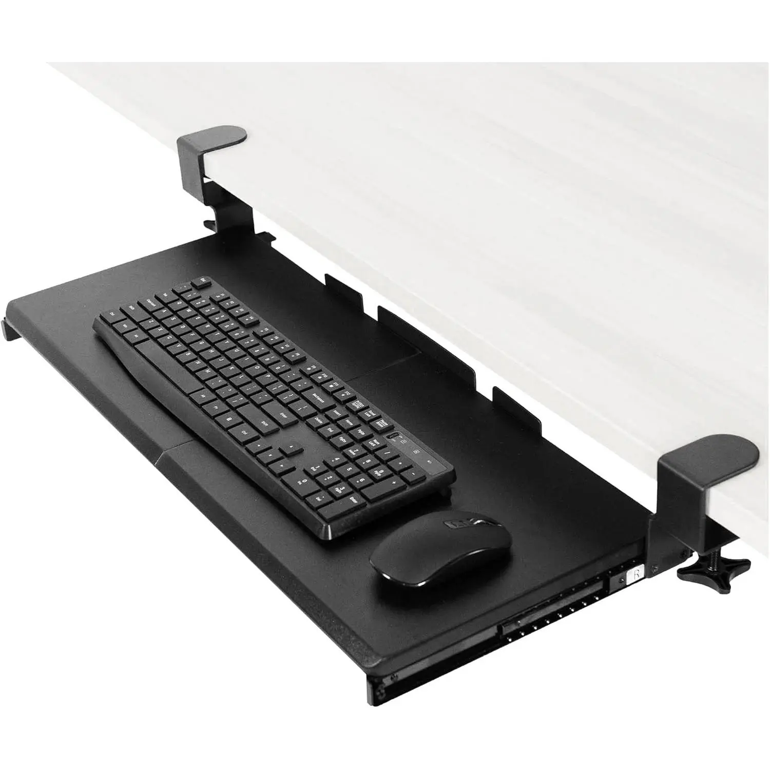 Black Alloy Steel Slide-Out Keyboard Tray, MOUNT-KB05E, 27x11 Inch Platform (33 Inch Including Clamps), Extra Sturdy C-Clamp Mount System for Typing