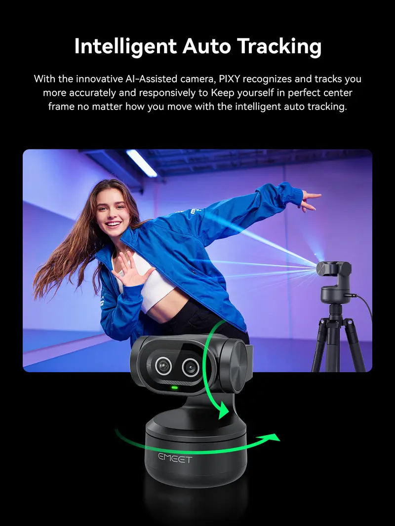 EMEET PIXY Wired 4K AI PTZ Webcam - AI-Powered, 0.2s PDAF Autofocus, 1/2.55'' Sensor, 3 Mics, Privacy Mode, Gesture Control, Audio-Enabled for Streaming/Vlogging, PC Accessories, Switch Gaming/OBS Use