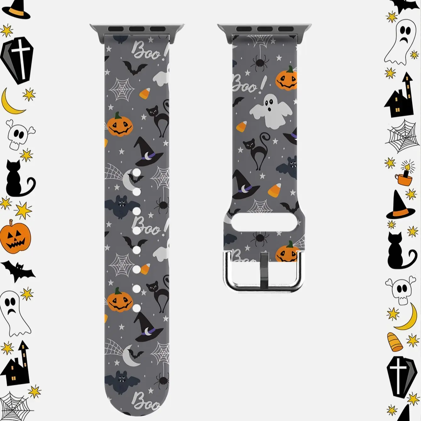 1PC Ghost Pattern Silicone Watch Strap, Multi-Color Replacement Band for Apple Watch 38mm-49mm, Halloween Gift, Unisex Sport Strap