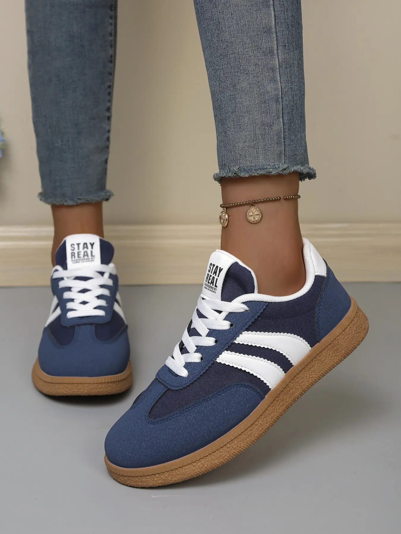 Women's Retro Deconstructed Shoes, Colorblock Laces Casual Board Sneakers, Rubber Sole Versatile Trendy Sports Agony Women's Shoes