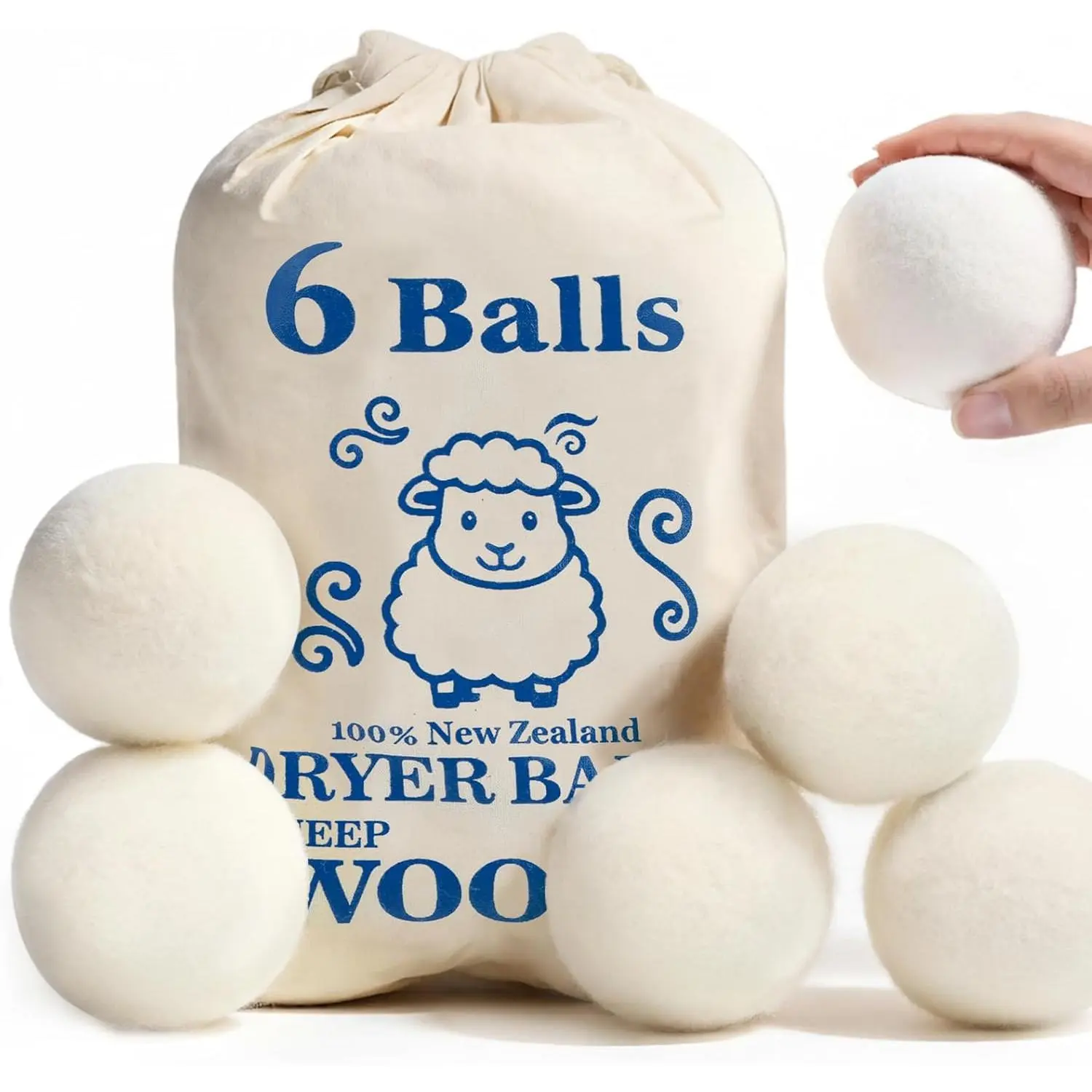 Dryer Balls,  Zealand Dryer Balls Laundry   Static Cling, Dryer Ball to  Wrinkles & Shorten Drying Time, Drying Balls Fabric Softener Ball for Laundry(Pack of 6)