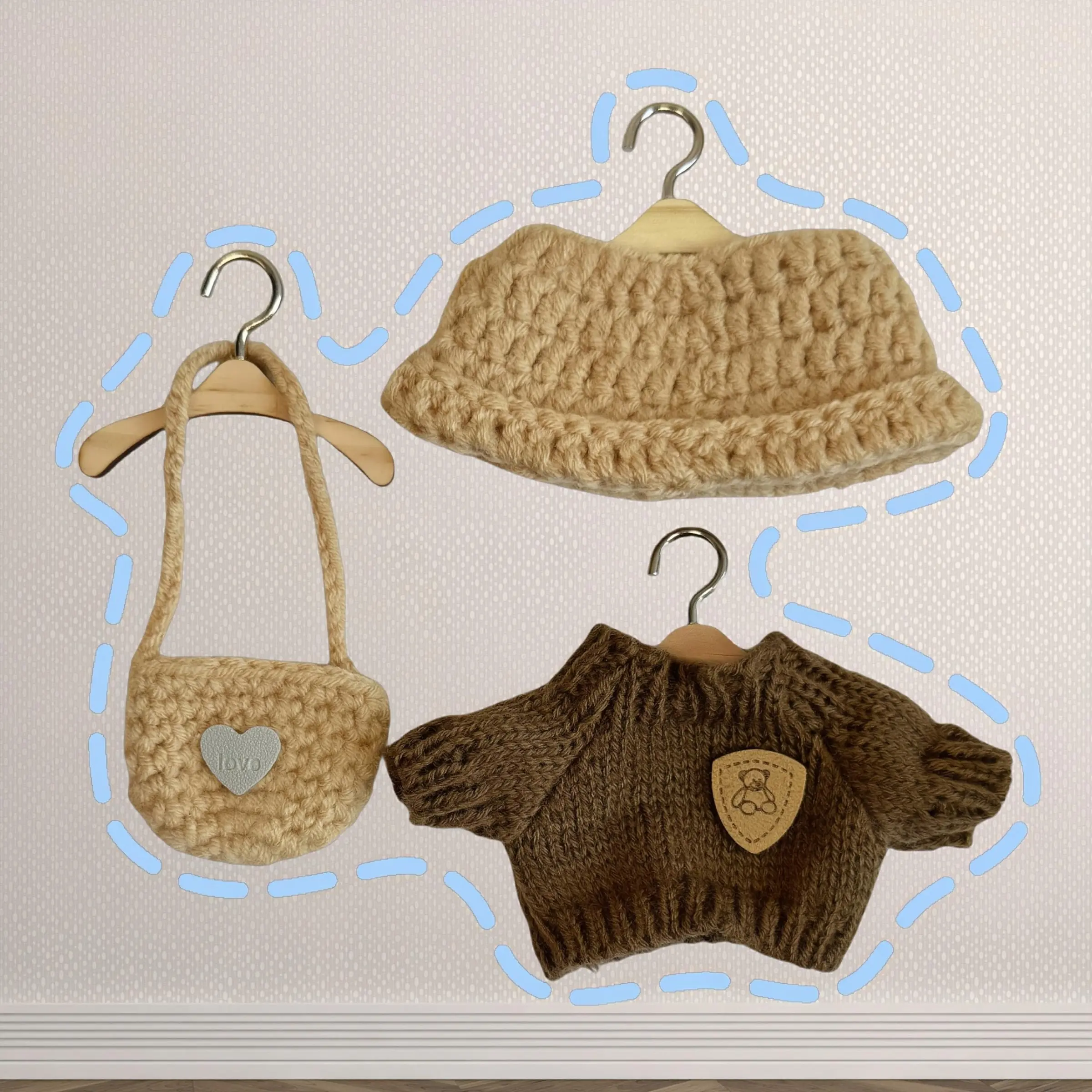 3counts/set Handcrafted Crochet Doll Clothes Outfit for 15-17cm Dolls, Premium Doll with Hat, Sweaters, and Bag Accessories