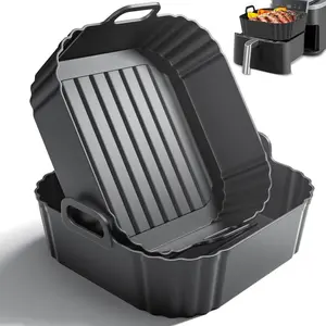 8.5 Inch Square Silicone Air Fryer Liners 2 Pack, Reusable Air Fryer Basket Liners for Ninja AF141 AF142 AF181, COSORI, Cuisinart, Chefman, Instant Air Fryer 5–6.5 QT