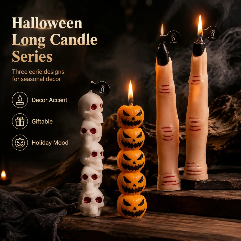 3Pcs Halloween Candles - Scary Finger, Skull, Pumpkin Design, Halloween Decorations Suitable For Home, Bedroom, Living Room, Fireplace And Party Decorations, Halloween Home Decoration Candles