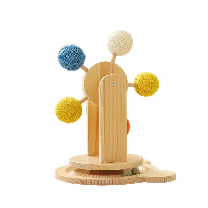 Solid Wood Cat Scratcher with Rotating Balls - 2-in-1 Sisal Scratch Pad & Interactive Track Toy, Natural Durable Furniture Friendly Cat Enrichment
