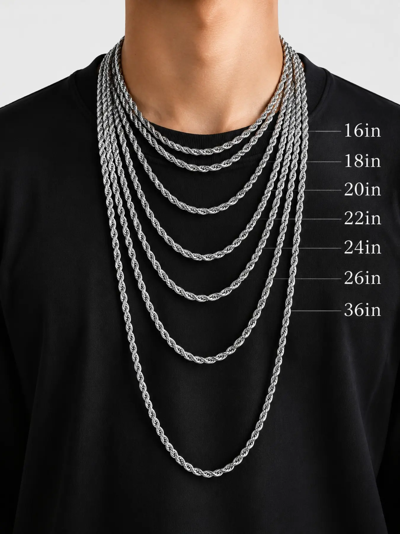 Twisted Rope Chain Necklace, 16-30 Inch, Thin Smooth Layering, Unisex Hip Hop, Geometric Pattern, Stainless Steel, All Seasons Jewelry Gift