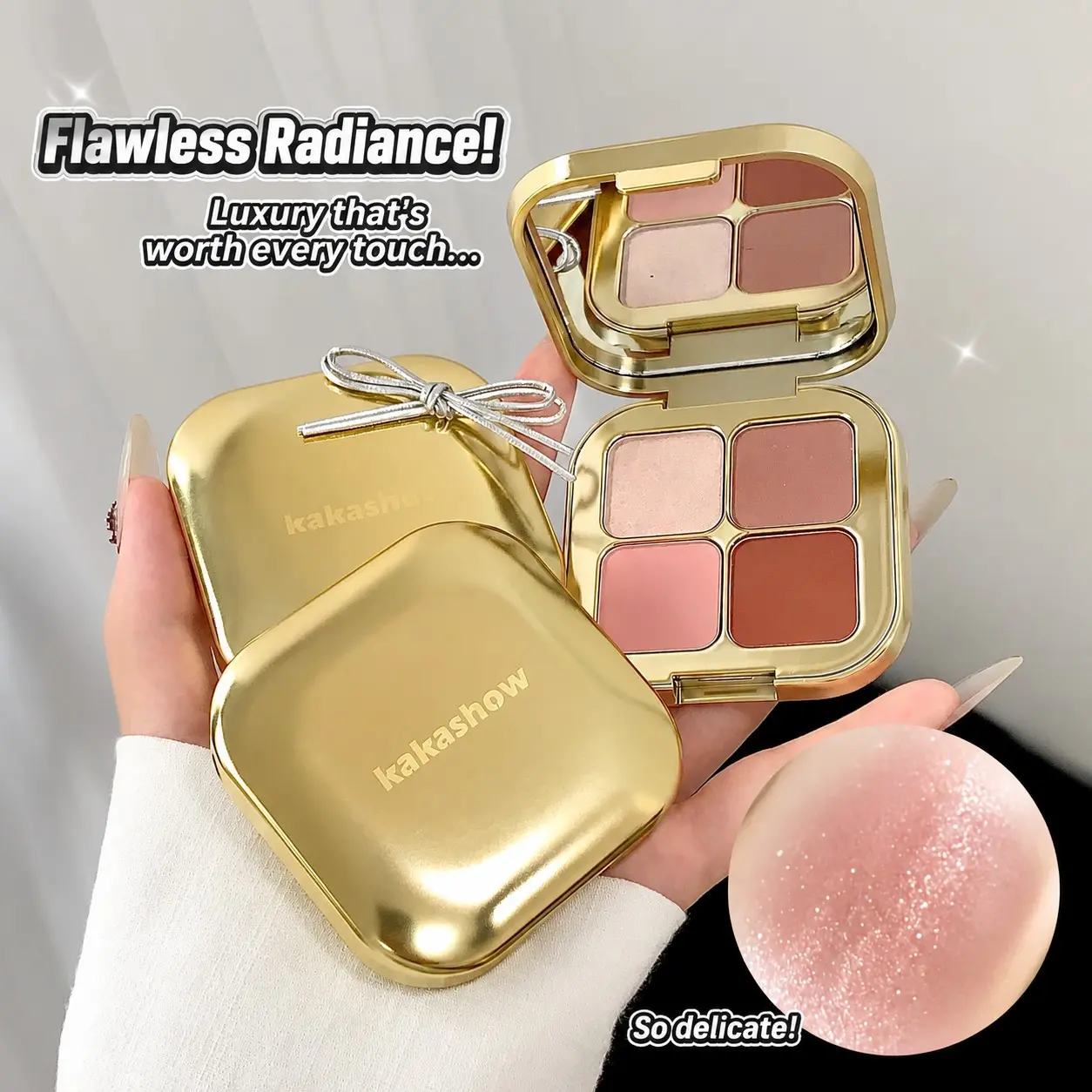 Kakashow Four-Color Eyeshadow Palette, Clear Fine Shimmer, Rich Pigmentation, Elegant Atmosphere, Multi-Color Eye Shadow
