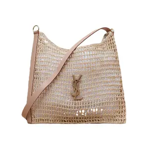 Pre-owned Yves Saint Laurent 【Alea】SAINT LAURENT Khaki Straw Gold Hardware P235805987