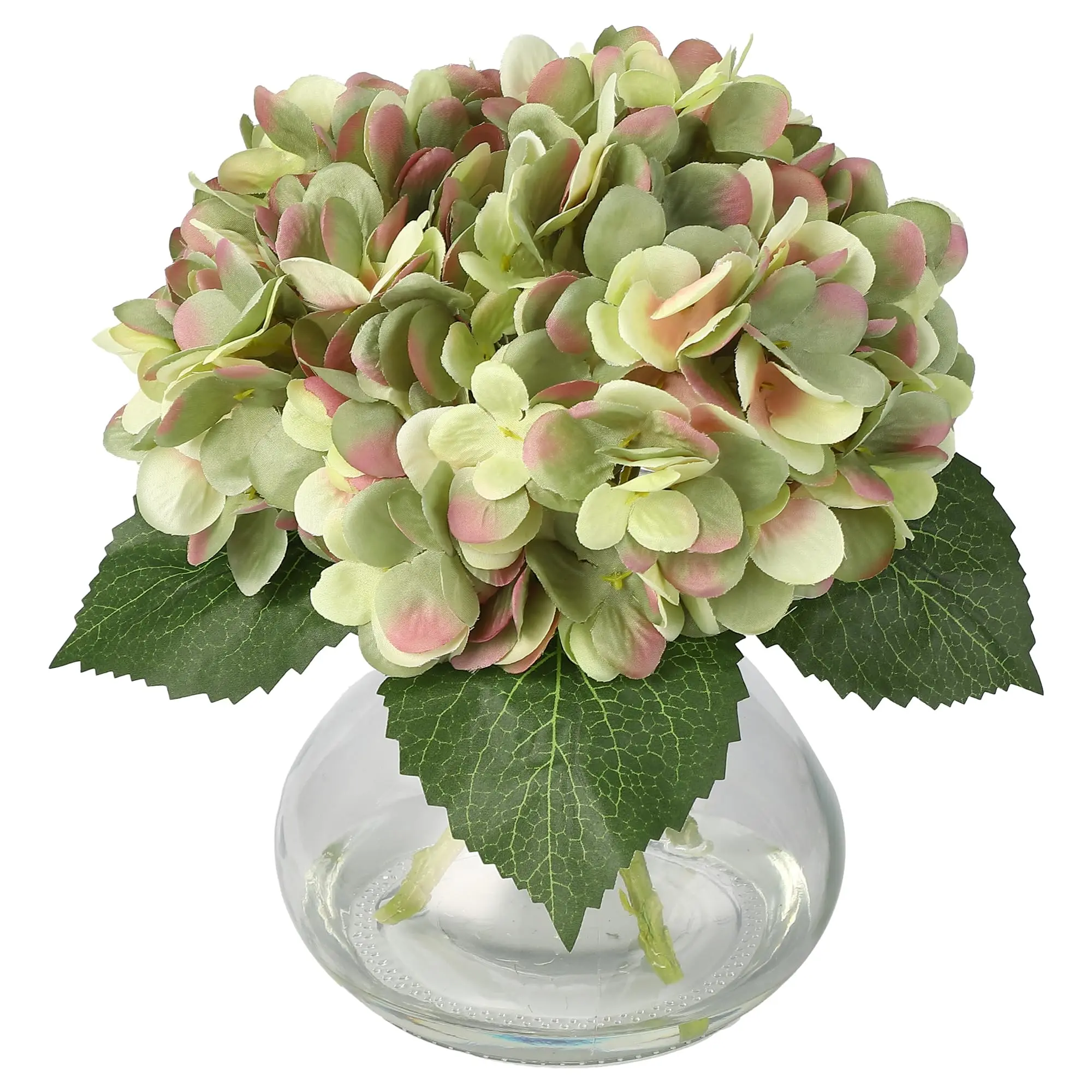 Lightweight Decorative Artificial Hydrangea Flower Arrangement in Glass Vase with Faux Water, Real-Touch Silk Bouquet Centerpiece for Dining Table, Living Room Home Decor Gift