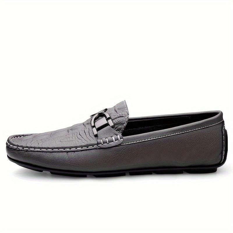 2025 Men's Genuine Leather Loafers, Casual Slip-On Crocodile Pattern Shoes, Split Cowhide Upper, Artificial Lining, Rubber Sole, Square Toe, Suitable for Daily Wear, Comfortable for All Seasons