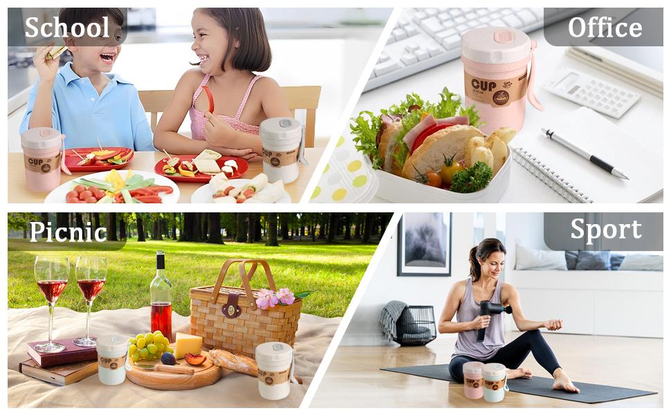 SICANDAENHK Enjoy warm meals on the go with these 2PCS 300ml wheat straw soup cups!Microwave-safe, portable, and come with spoons-perfect for porridge, breakfast, and lunch at the office, outdoor trips, or travel.Cute blue & pink design for daily