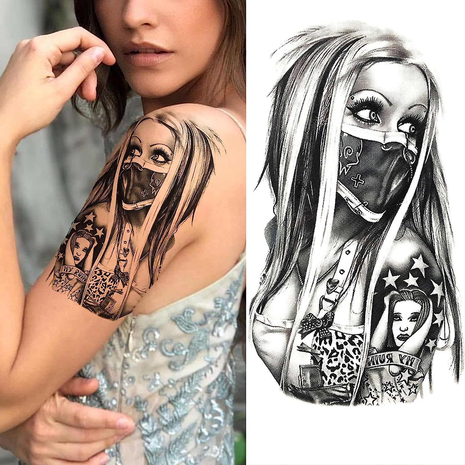 Animal & Figure Pattern Temporary Tattoo Sticker, 10pcs/set Realistic Fake Tattoo Decals, Waterproof Body Art Stickers for Women Men