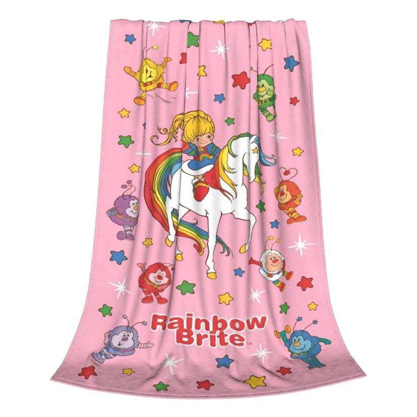 Rainbow Brite 80s Retro Blanket Ultra Soft Velvet Lightweight Thin Cozy Warm Bedroom Couch Sofa Office Throw Decor Decorative Throw Perfect Birthday Gift Christmas Gift for Nostalgic Fans Viral Trending Colorful Vintage Aesthetic Style
