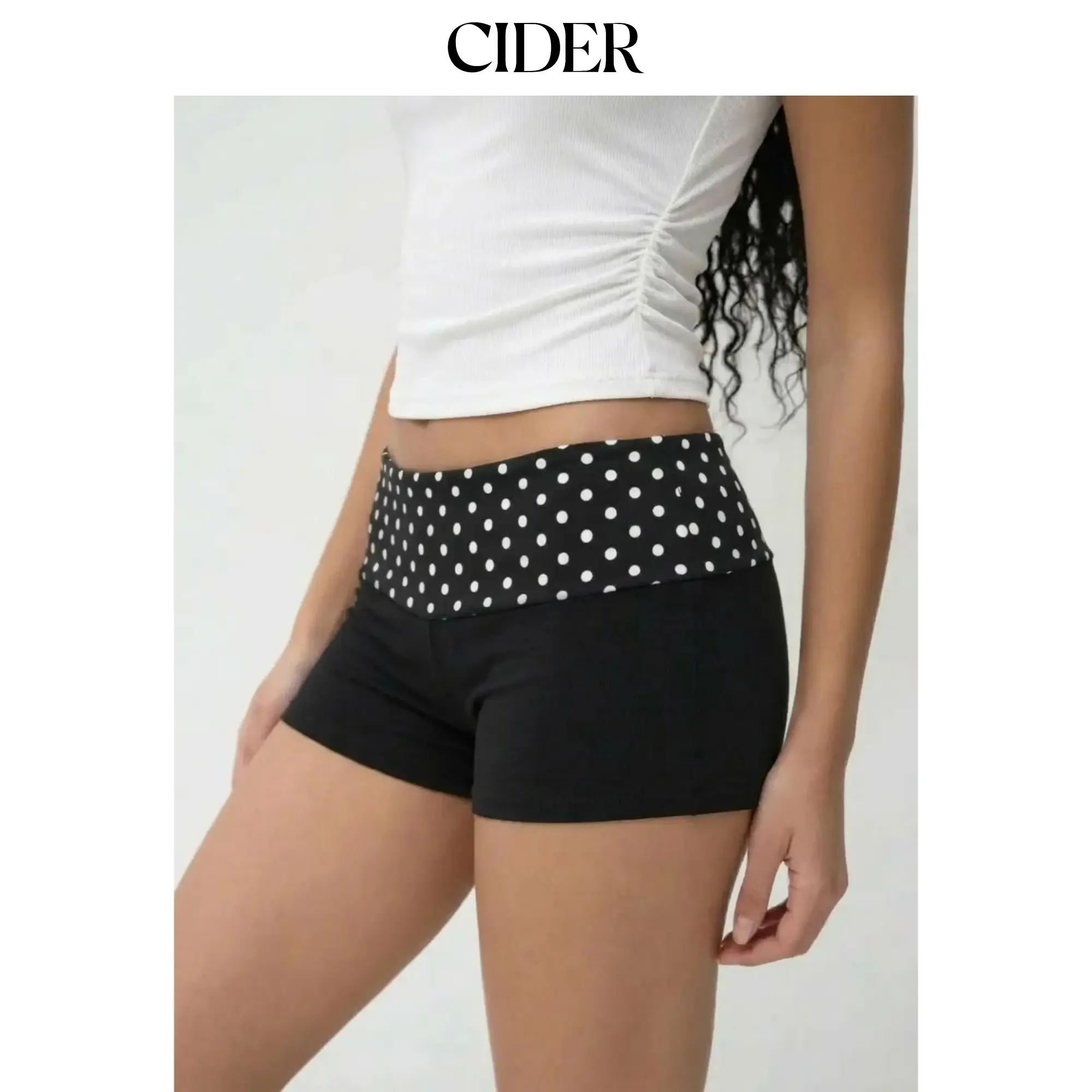 Cider Cotton-blend Low Rise Polka Dot Color-Blocking Micro Shorts