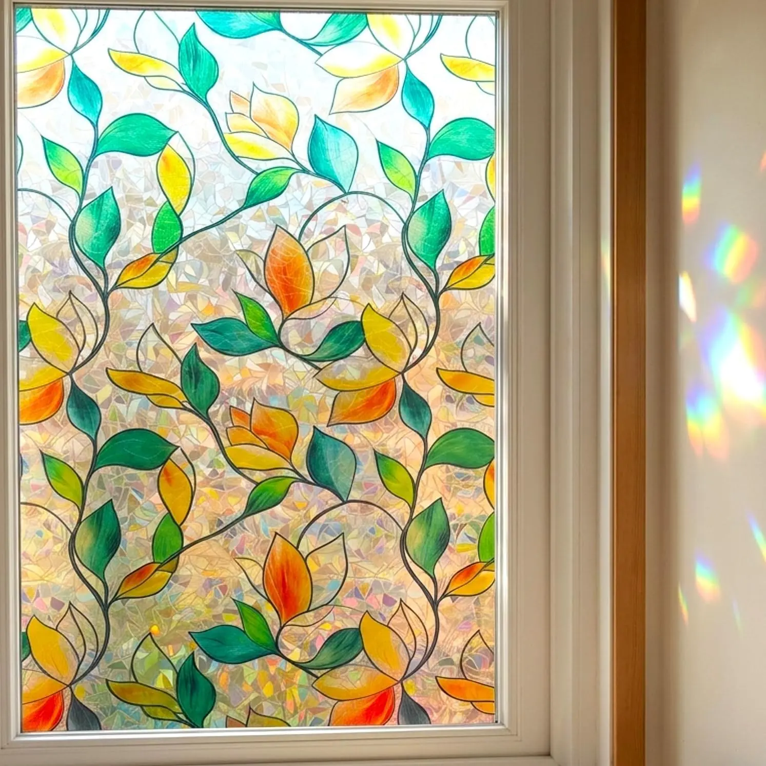Stained Glass Window Film Two Way  Sliding Door Clings  Tint Cover Rainbow Renter Friendly Stickers Static Cling for  Room Bathroom Spring Decor  Decorations,17.5x78.7in.