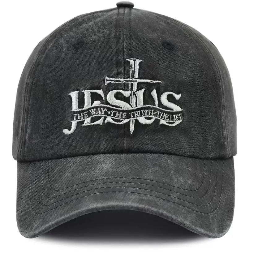 Jesus The Way The Truth The Life Nail Cross Embroidery Vintage Washed Grey Cotton Dad Hat, Christian Faith Religious Casual Cap, Best Gift For Bible Believer Church Streetwear Baseball Hat