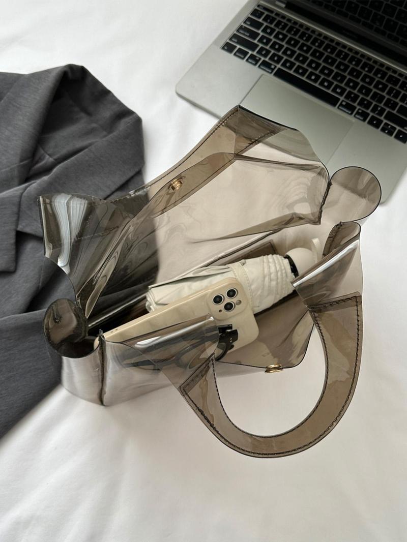 Transparent Tote Bag, Fashionable Large Capacity Shoulder Bag for Women, Casual Trendy Versatile High-quality Daily Commuting Bag, Girl Fashionable Bag