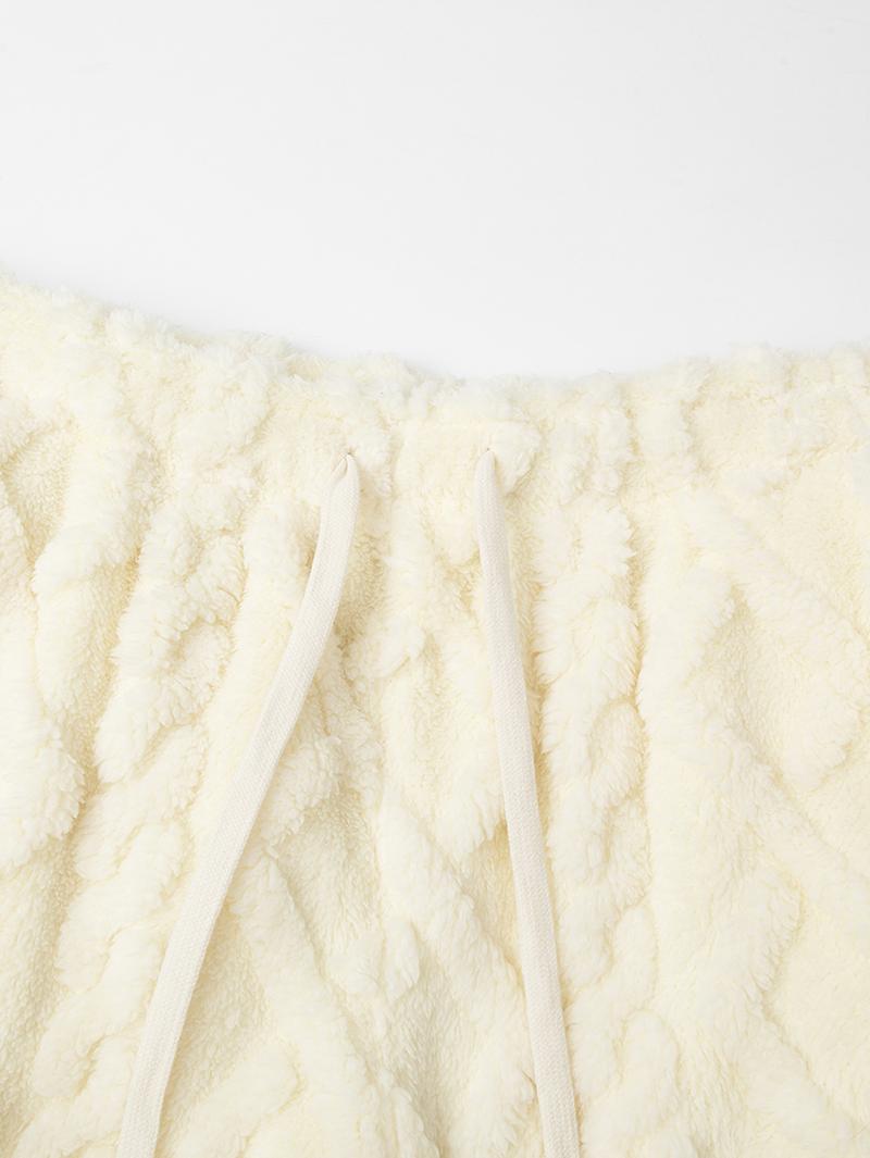 Women's Winter -Lined Casual Pants, Jacquard Fabric, Drawstring Waist, Suitable for Winter Home and Outdoor Wear