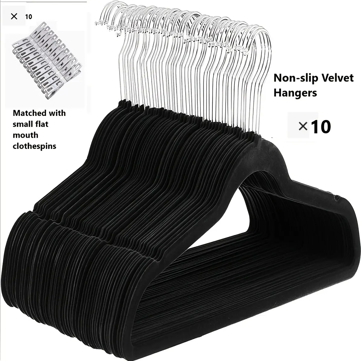 20/40pcs Clothes Hangers Set, Non-Slip Velvet Hangers + Stainless Steel Flat Clips, Ideal for Bedroom, Bathroom, Office, Dorm, Home Storage