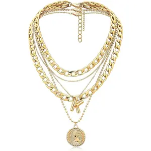 Layered Necklaces for Women Trendy Balloon Initial Coin Pendant Necklace Dainty Chunky Chain Choker Necklaces Jewelry Birthday Gifts