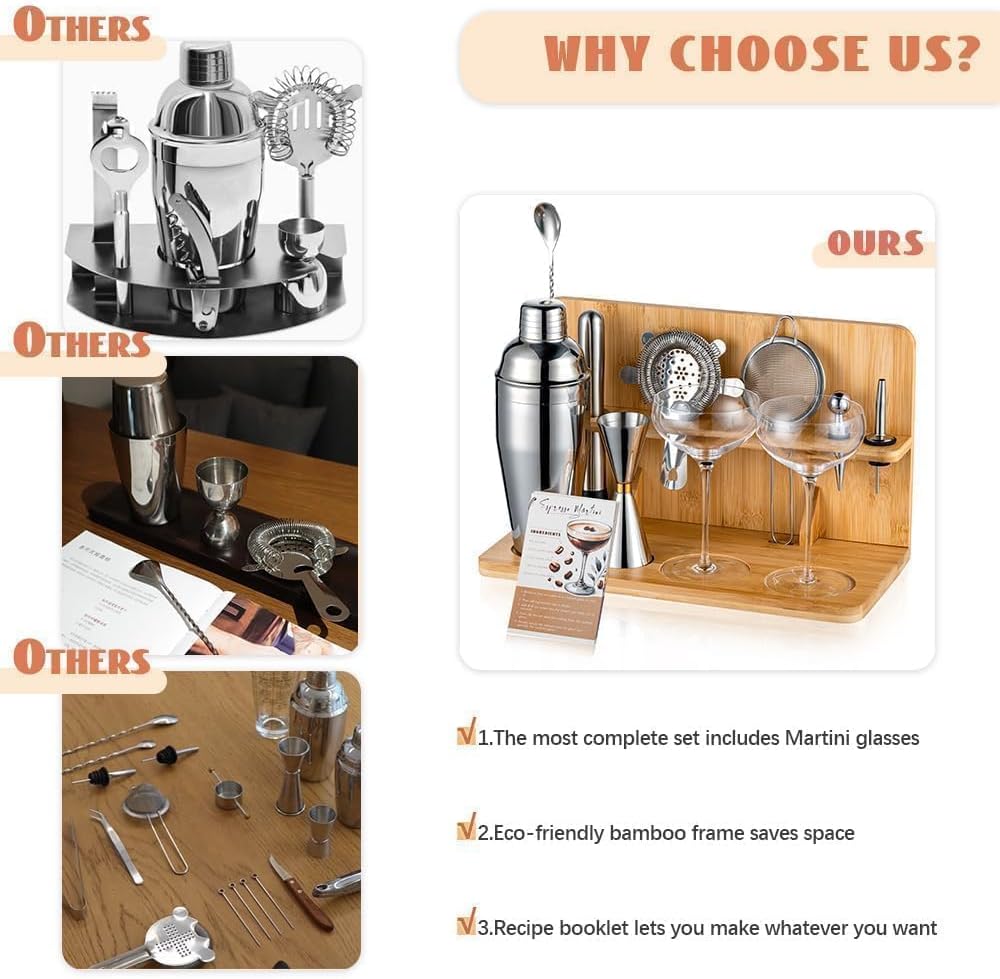 SUNDAY MIRTH USEERIL Espresso Martini Kit Gifts Set with 2 Glasses,Mixology Bartender Kit, Shaker Set with  Stand for Drink Mixer,Bar Set for House Warming Gifts, bar,Party Favors