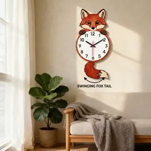 2D Cat Swing Wall Clock, Wooden Decor, Silent Battery-Powered Clock, Ideal for Living Room, Bedroom, Office, Kitchen, Bathroom