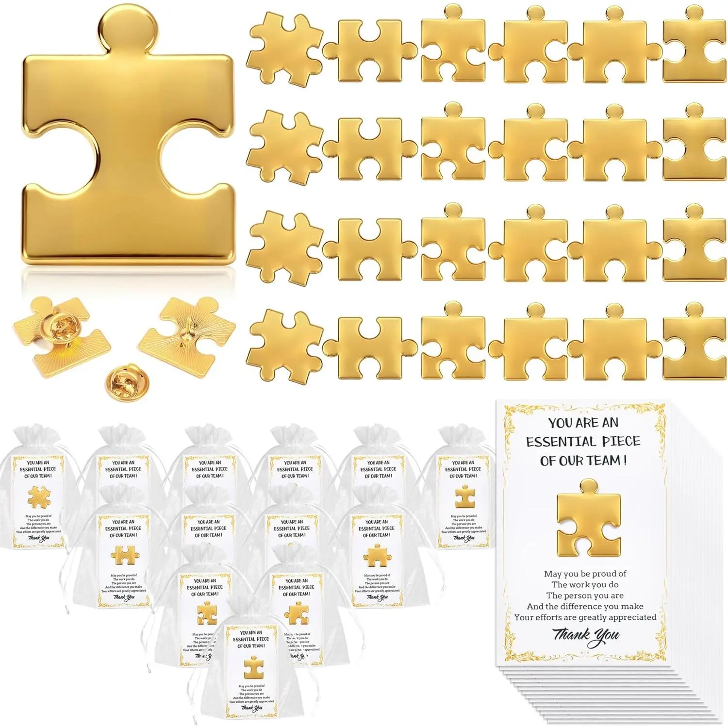Employee Appreciation  Bulk, Employee Of the Month Pins() | 24 Sets 6 Styles Inspirational Puzzle Lapel Pin with Small Thank You Card & Bag for Coworkers, Office Staff, Team Building