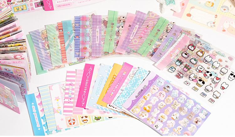 Kawaii Stickers 72sheets/pack Cute cartoon style Mixed materials Multipurpose scrapbook DIY decorative collage
