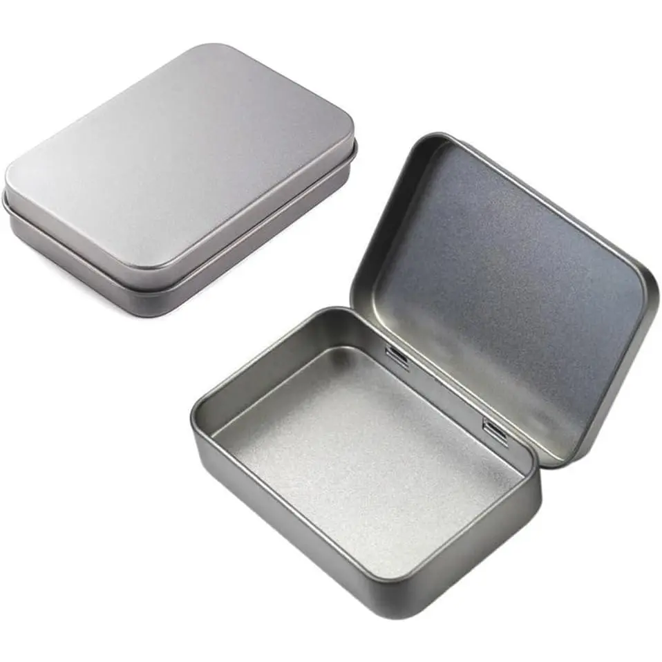 2 count 4.5 x 3.3 x 0.86 Inch Rectangular Empty Hinged Tin Box Containers for  Storage or Outdoor  Storage Containers