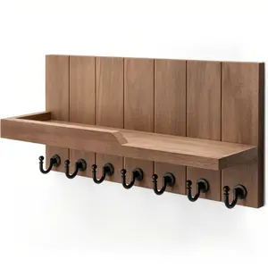 Wall Key Rack for Cottage Style Home Decor, Key Hanger Wall Mount, Functional Mail Organizer with 7 Sturdy Hooks for Kitchen Entryway, Wall Mounted Organizer, Wooden Wall Shelf