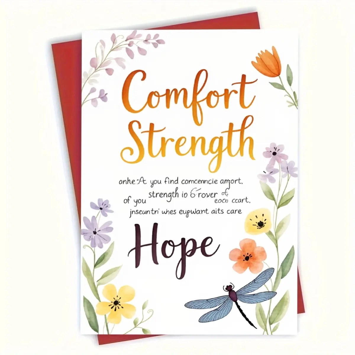 Floral Dragonfly Design Greeting Card, Comforting Words of Strength and Hope, Ideal for Sympathy, Blessings, and Gifting