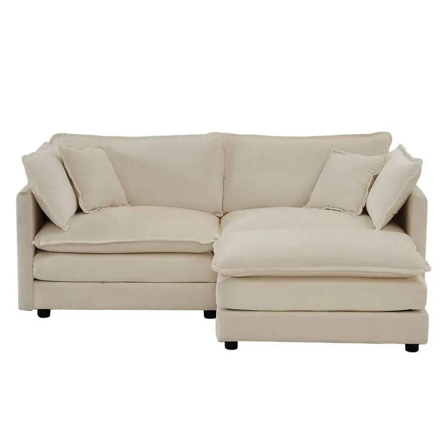 2-Seater Chenille Sofa With 1 Footrest, L-Shaped Sectional With Ottoman,Loveseat With Ottoman Small Living Space