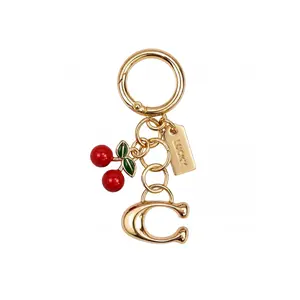 Cherry Keychain Bag Charm, Lucky Letter C Gold Plated Key Ring, Aesthetic Bag Accessory for Women, Cute Cherry Pendant Key Holder for Car Keys & Purse, Fashion Gift,Key Charms,Trendy Y2K Backpack Decor Dainty Small Jewelry Lovely