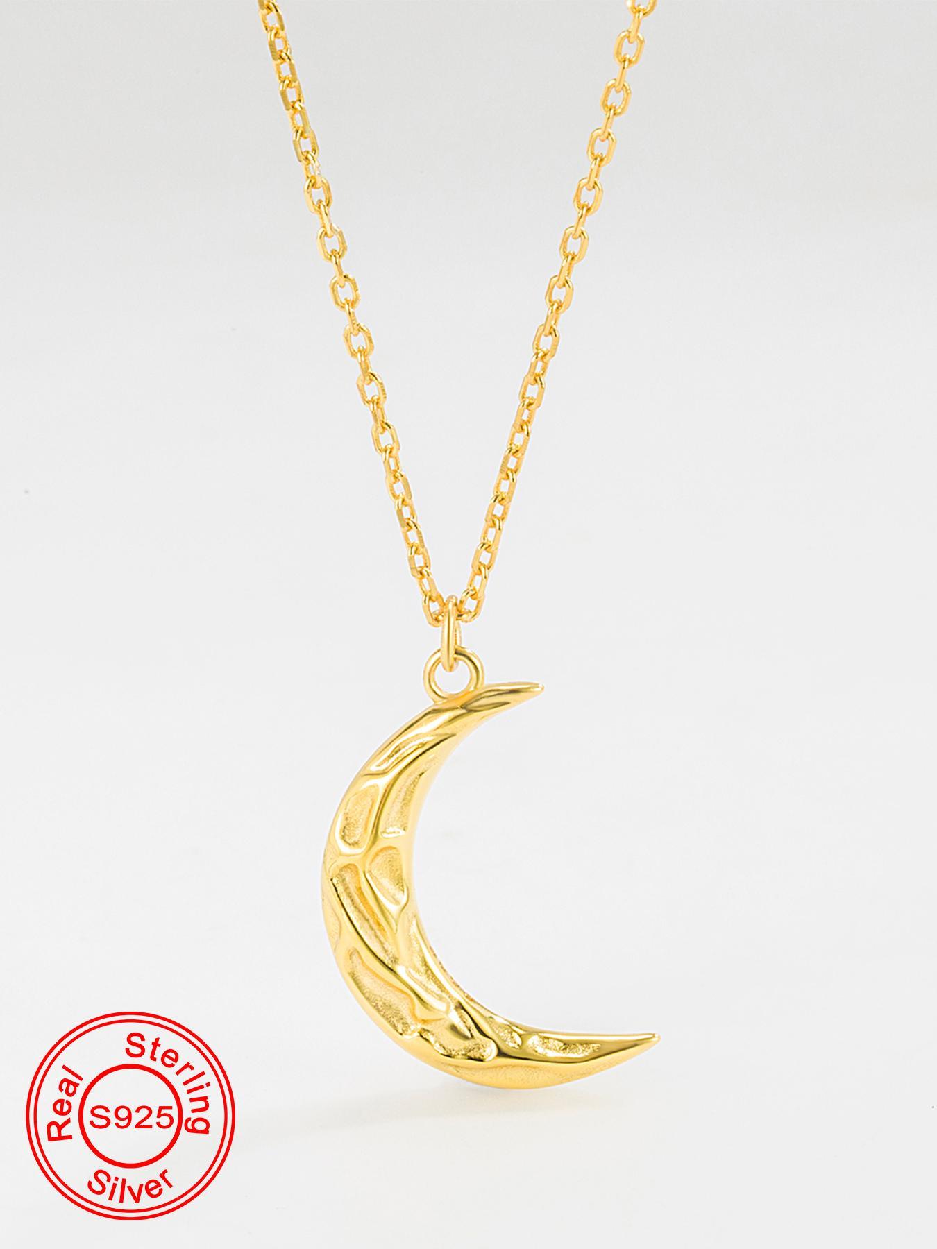 925 Sterling Silver Crescent Moon Design Celestial Pendant Necklace for Women & Girls, Fashion Jewelry for Party, Daily Decor, Trendy All-match & Exquisite Jewelry for Birthday Gift