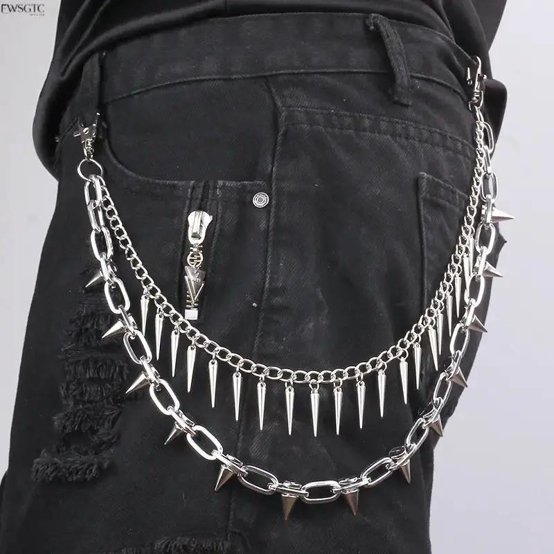Unisex Edgy Spiked Gothic Punk Multi-Layer Solid Metal Wallet Pants Chain, Sturdy Clip-On Heavy-Metal Streetwear Ornament, Trendy Decor Accessory for Rock Shows & Daily Hip Hop Outfits