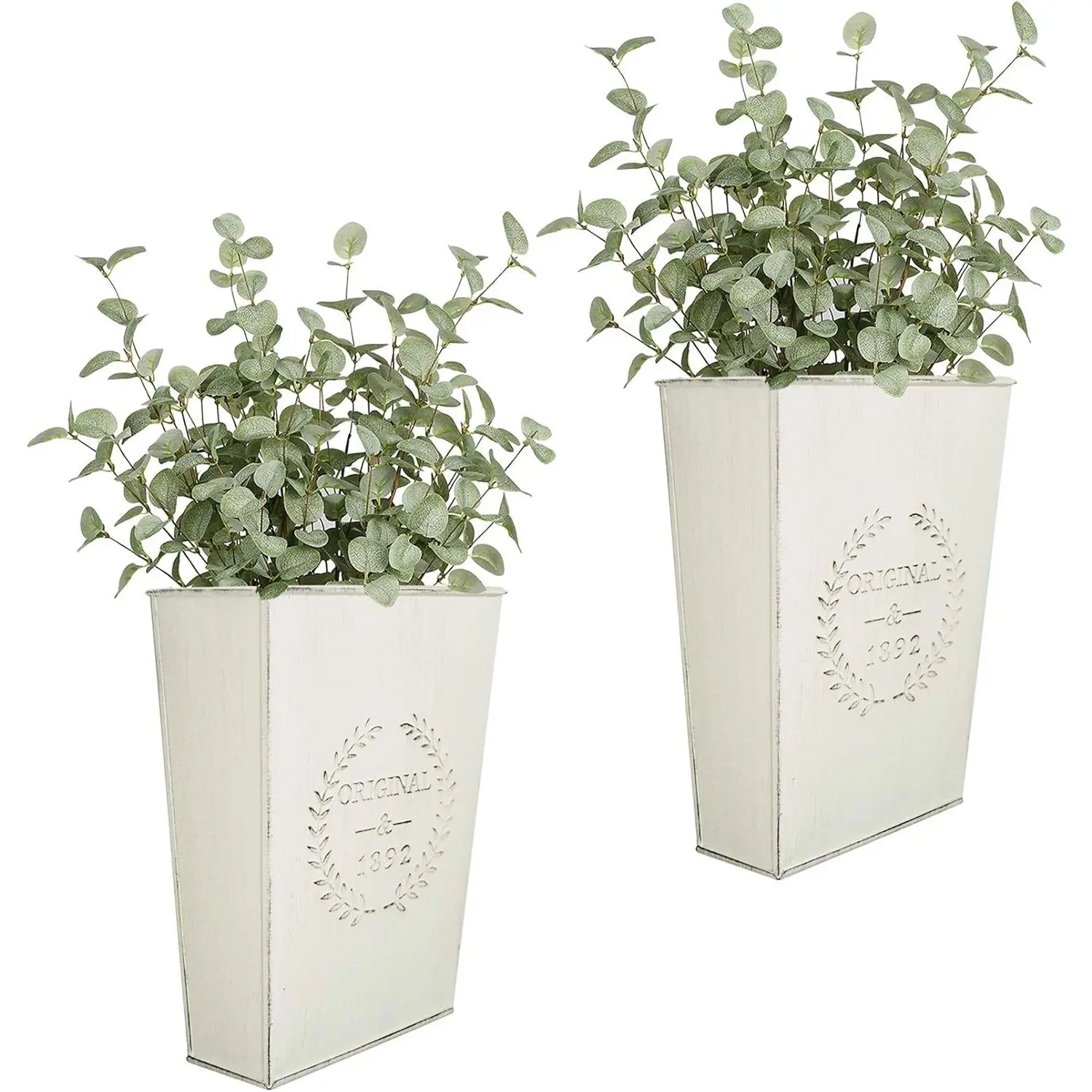 Set of 2 Farmhouse Metal Wall Planter,Rustic Wall Decor Country Hanging Wall Vase Box for Plants Flower Home Decoration