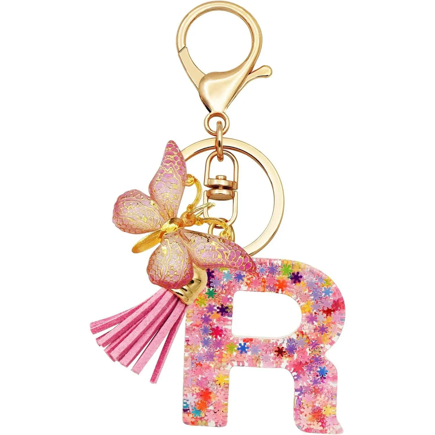TTYY Initial Letter Keychain for Women Gift for Young Teenage Girl Gifts for Christmas to Mom Daughter Pink tassel