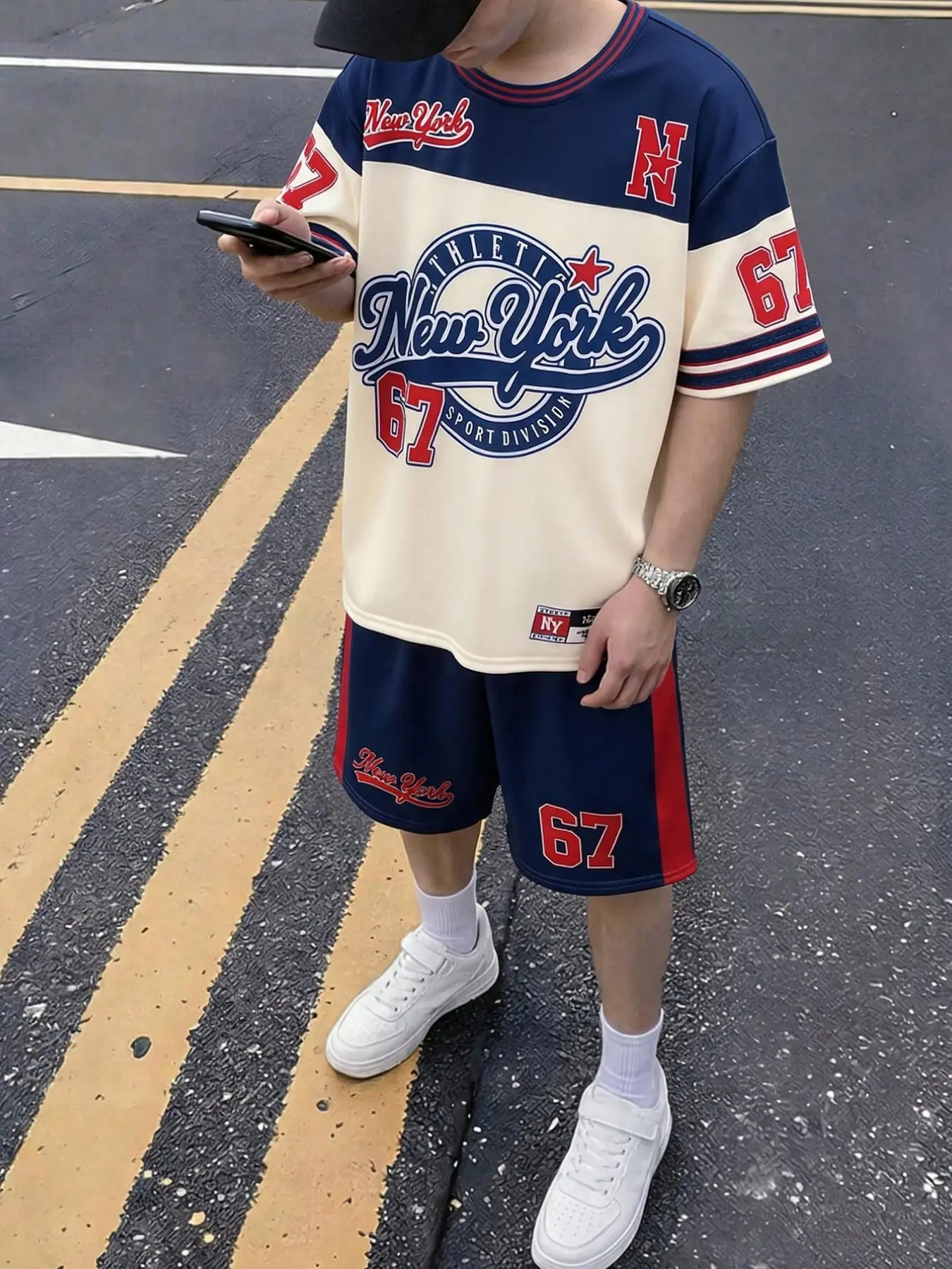 Shein Tween Boy Summer Casual Streetwear Set, and Baseball Sports Suit, Gothic Chicago Star Print T-Shirt and Shorts