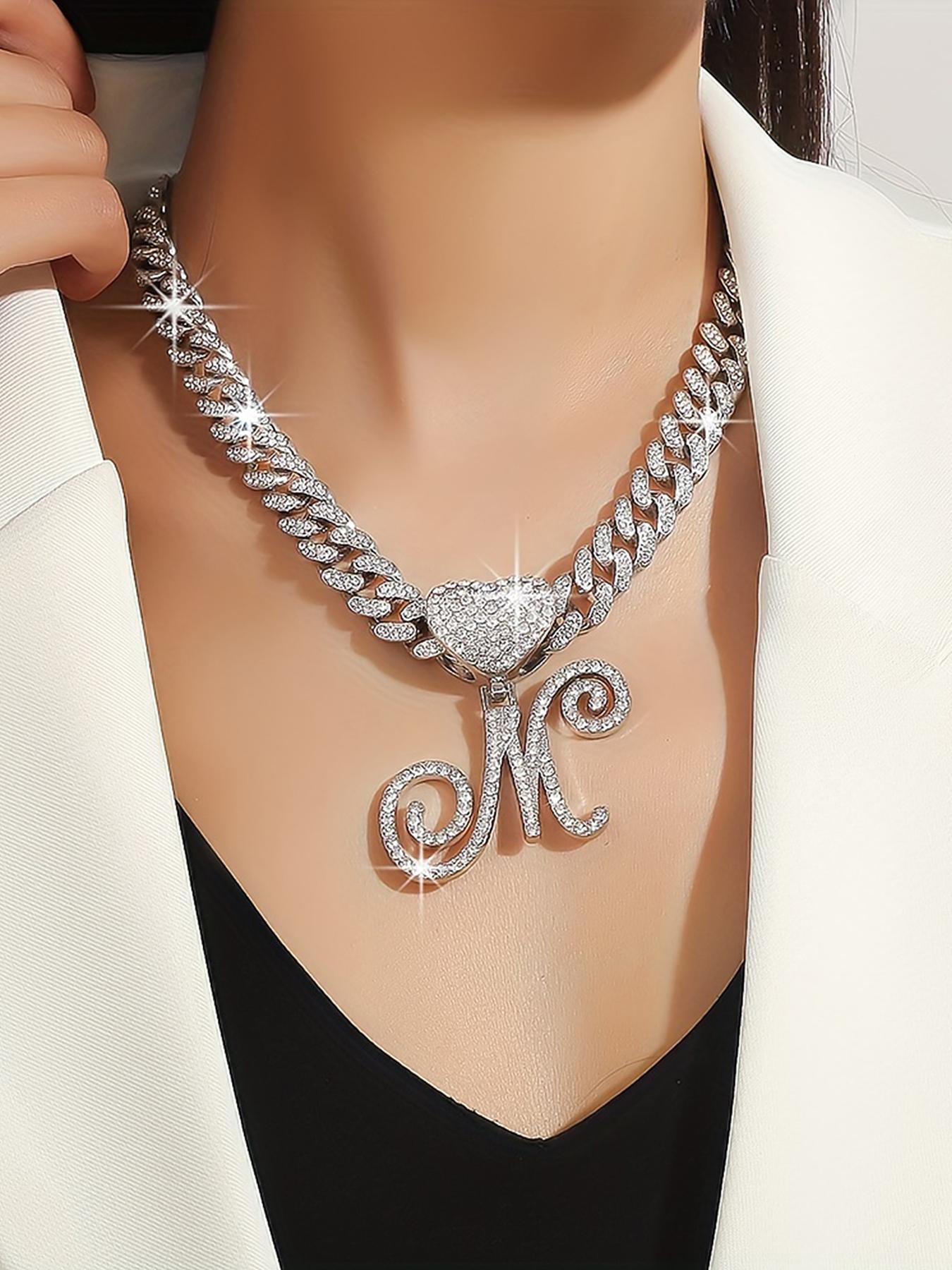 Rhinestone Decorated Letter Design Pendant Necklace, Fashion Jewelry for Party, Daily Clothing Decor, Trendy All-match & Exquisite Jewelry for Birthday Gift, Fashionable Rhinestone Decorated