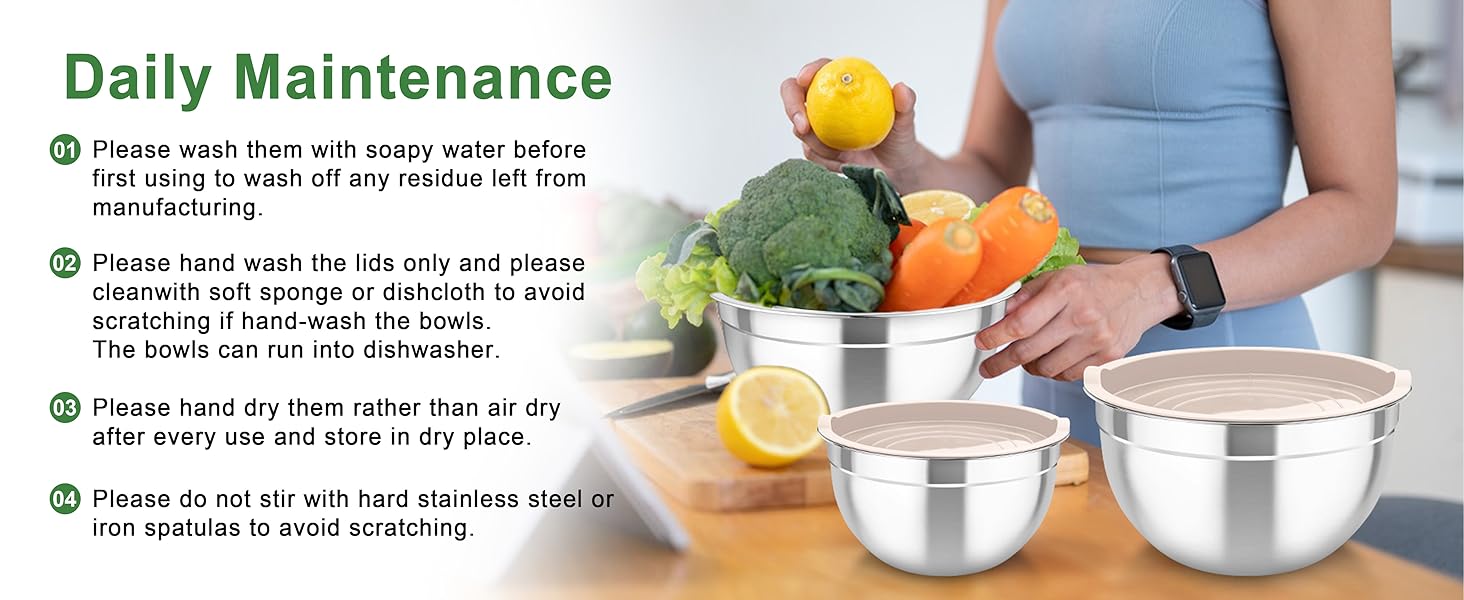 Mixing Bowls with Airtight Lids, 5PCS Stainless Steel Metal Salad Bowl with 3 Grater Attachments, for Cooking, Prepping, Serving, Healthy & Easy Clean - 0.7/1/1.5/2.6/4.6QT, Khaki