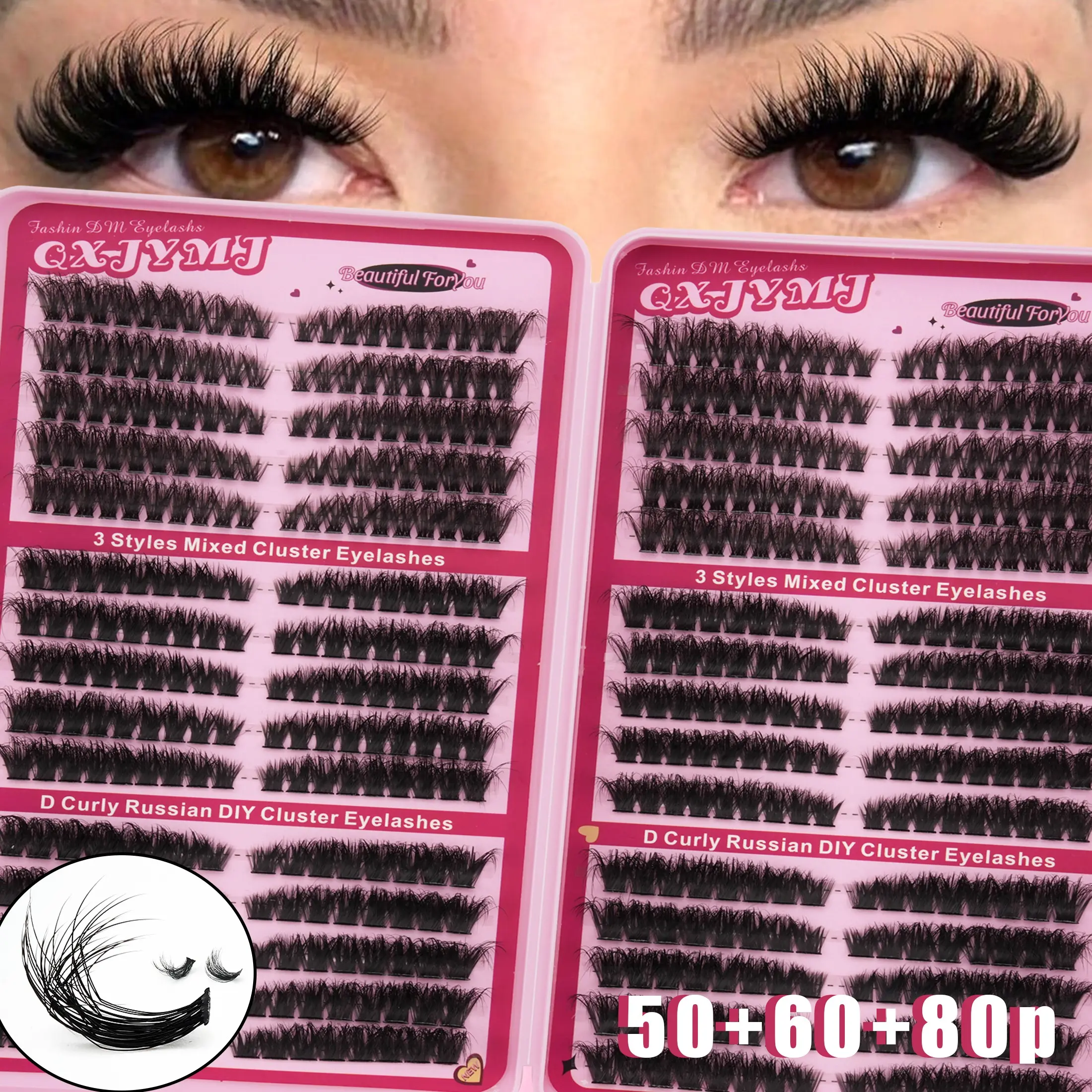540pcs 60D/80D/100D Curl Synthetic False Lashes, Voluminous Natural Look, DIY Home Makeup, Soft Long-Lasting, Cat Eye Effect, Beginner Friendly