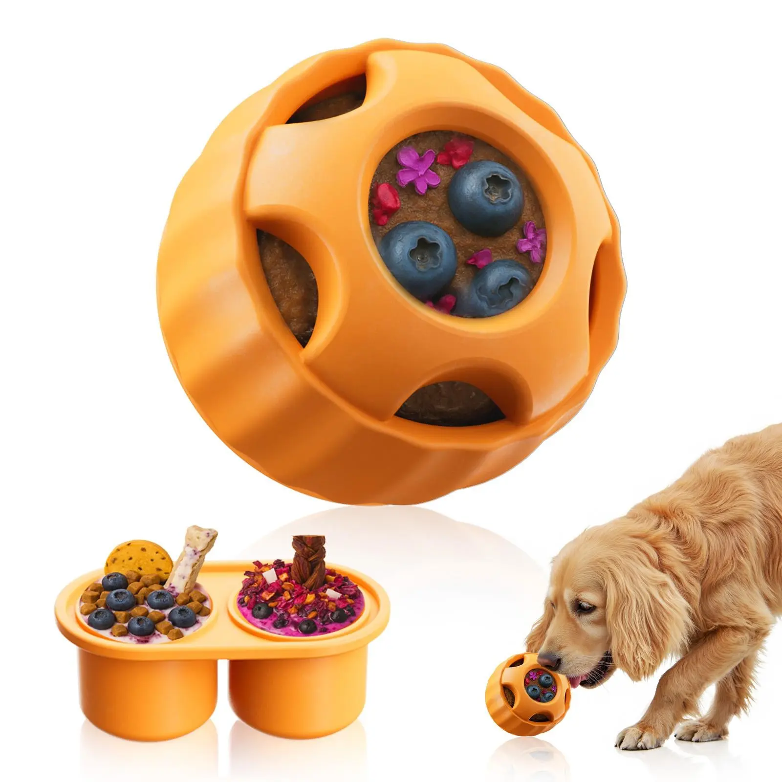 Dog Pupsicle Toy Ball, Silicone Frozen Treat Dispensing Enrichment Puzzle Toy with DIY Molds, Summer Cooling Interactive Chew Toy for Small Medium Large Dogs