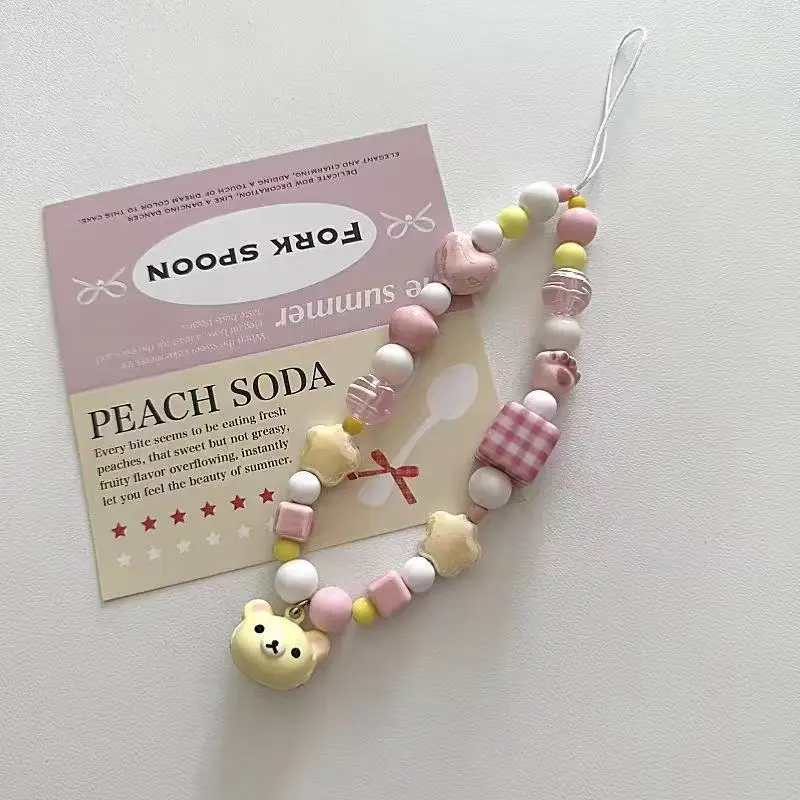 Curte Bear Bell Mobile Phone Charm Keychain Chain Girl Women Cell Phone Case Pink Fashion Bag Pendant Key Strap Rope