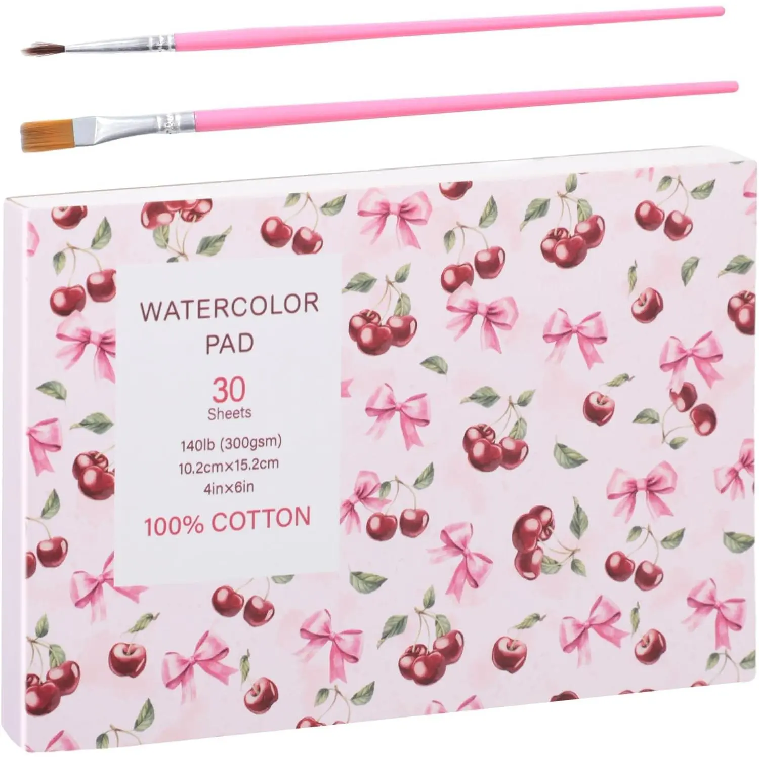 Watercolor Paper Pad 4x6 Inch, 30 Sheets 140 lb Cold Press with 2 Brushes | 300 GSM paper,  water absorption, single-side glue binding, easy -off, for watercolor, drawing and  media